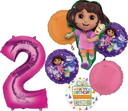 Anagram Dora's 2nd Birthday Party Supplies Foil Balloon Bouquet Decorations in Saudi Arabia