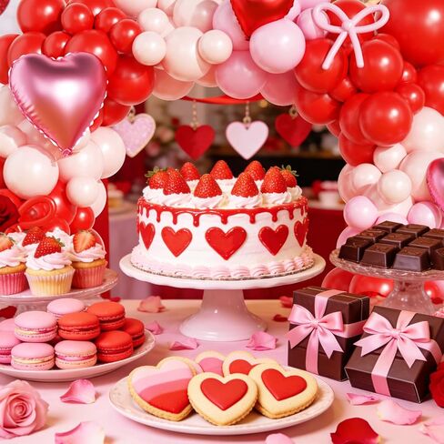 عيد الحب بالونات قوس جارلاند عدة، عيد الحب الوردي الأبيض الأحمر القلب أنا أحبك XOXO بالونات مع بتلات الورد لحفل الزفاف العازبة خطوبة عيد ميلاد جالنتينوس زينة حفلة عيد الحب in Saudi Arabia