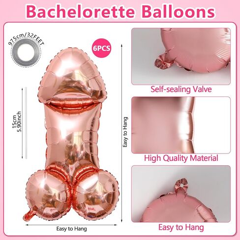 6 Pcs Bachelorette Balloons Funny Bachelorette Party Favors Decorations for Unique Party Bridal Shower and Engagement (Rose Gold) in Saudi Arabia