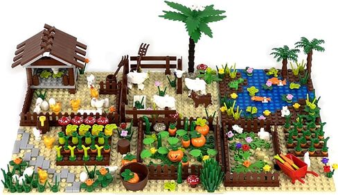 Barn and Farm Building Block Set D, Chicken Coop, Garden, Crops, Compatible with Lego 853792 Accessory for Ages 6-12 in Saudi Arabia