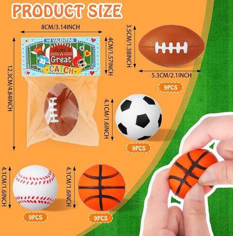 Zhanmai 36 Pcs Valentines Day Sport Stress Balls with Gift Cards for Kids Valentines Basketball Baseball Football Party Favors Supplies for Stuffers Piñata Filler Classroom School Exchange Prize in Saudi Arabia