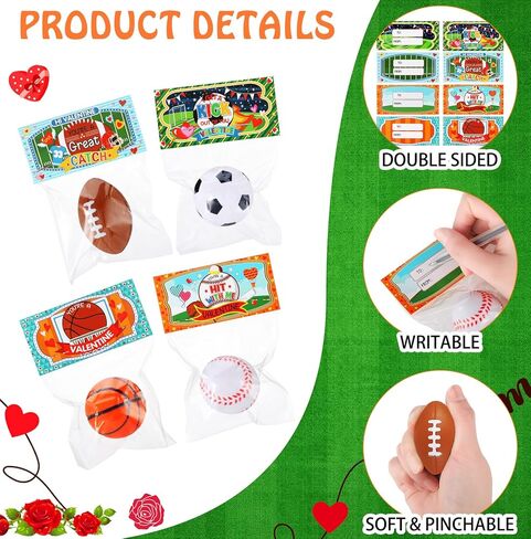 Zhanmai 36 Pcs Valentines Day Sport Stress Balls with Gift Cards for Kids Valentines Basketball Baseball Football Party Favors Supplies for Stuffers Piñata Filler Classroom School Exchange Prize in Saudi Arabia