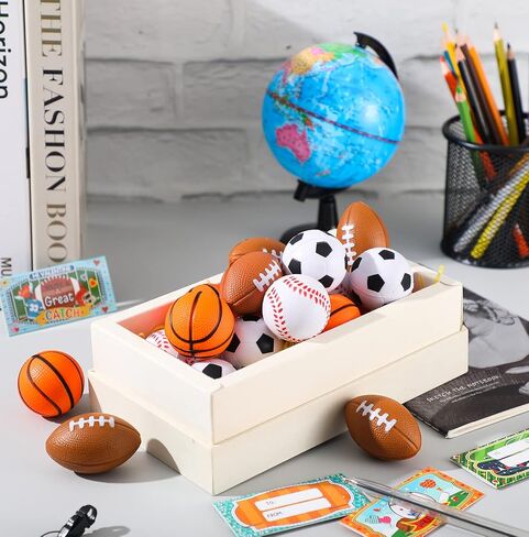 Zhanmai 36 Pcs Valentines Day Sport Stress Balls with Gift Cards for Kids Valentines Basketball Baseball Football Party Favors Supplies for Stuffers Piñata Filler Classroom School Exchange Prize in Saudi Arabia