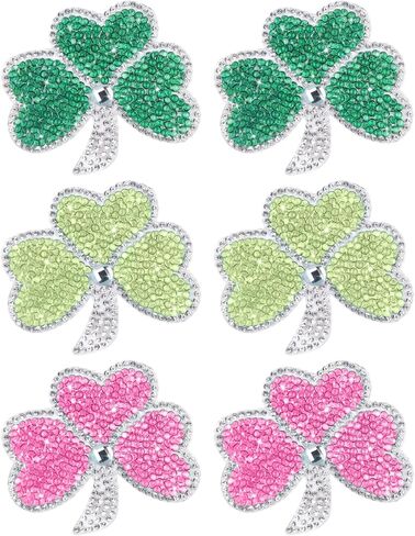 6pcs Rhinestone Clover Stickers for Clothes, hot Badge Stickers, hot Stamping Patches, Jeans Bags, Shirts, St. Patrick's Day Decorative Patches, Clothes, Jeans, Hats, Backpacks, DIY Items in Saudi Arabia