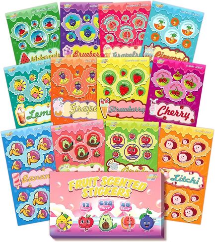 48 Sheets Scratch and Sniff Stickers, Scented Sticker for Kids,12 Different Scents Fruits Theme Smelly Stickers, Motivational Incentive Reward & Games for Kids & Teachers School Class Supplies in Saudi Arabia