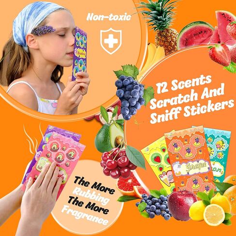 48 Sheets Scratch and Sniff Stickers, Scented Sticker for Kids,12 Different Scents Fruits Theme Smelly Stickers, Motivational Incentive Reward & Games for Kids & Teachers School Class Supplies in Saudi Arabia