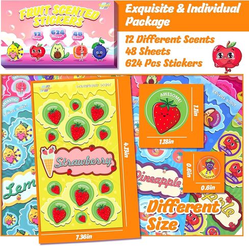 48 Sheets Scratch and Sniff Stickers, Scented Sticker for Kids,12 Different Scents Fruits Theme Smelly Stickers, Motivational Incentive Reward & Games for Kids & Teachers School Class Supplies in Saudi Arabia