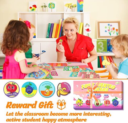 48 Sheets Scratch and Sniff Stickers, Scented Sticker for Kids,12 Different Scents Fruits Theme Smelly Stickers, Motivational Incentive Reward & Games for Kids & Teachers School Class Supplies in Saudi Arabia