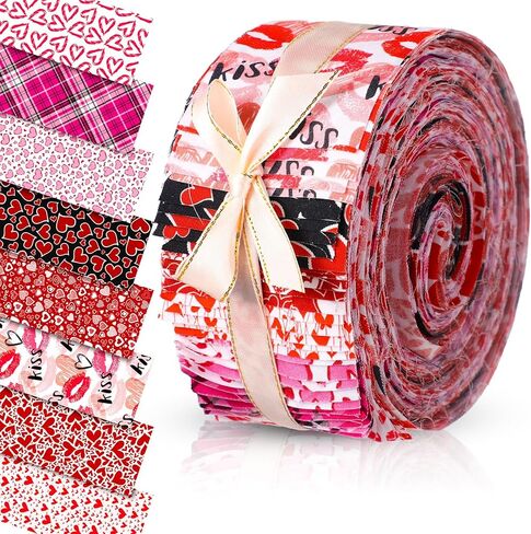 VitalCozy 40 Pcs Valentine‘s Day Cotton Fabric Quilting Strips Craft Fabric Bundle Cotton Strips Patchwork Sets with Different Patterns Craft Sewing Supplies for DIY in Saudi Arabia