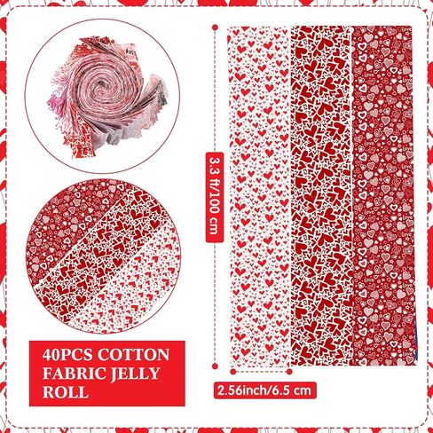 VitalCozy 40 Pcs Valentine‘s Day Cotton Fabric Quilting Strips Craft Fabric Bundle Cotton Strips Patchwork Sets with Different Patterns Craft Sewing Supplies for DIY in Saudi Arabia