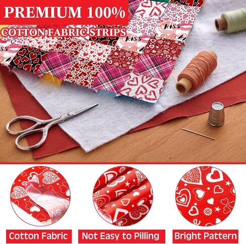 VitalCozy 40 Pcs Valentine‘s Day Cotton Fabric Quilting Strips Craft Fabric Bundle Cotton Strips Patchwork Sets with Different Patterns Craft Sewing Supplies for DIY in Saudi Arabia