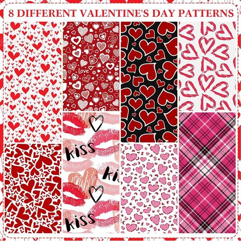 VitalCozy 40 Pcs Valentine‘s Day Cotton Fabric Quilting Strips Craft Fabric Bundle Cotton Strips Patchwork Sets with Different Patterns Craft Sewing Supplies for DIY in Saudi Arabia