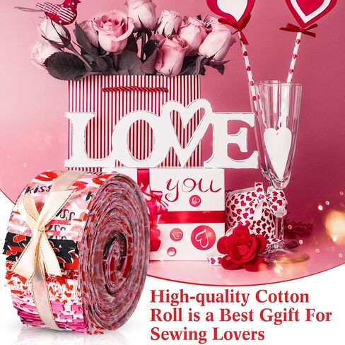 VitalCozy 40 Pcs Valentine‘s Day Cotton Fabric Quilting Strips Craft Fabric Bundle Cotton Strips Patchwork Sets with Different Patterns Craft Sewing Supplies for DIY in Saudi Arabia