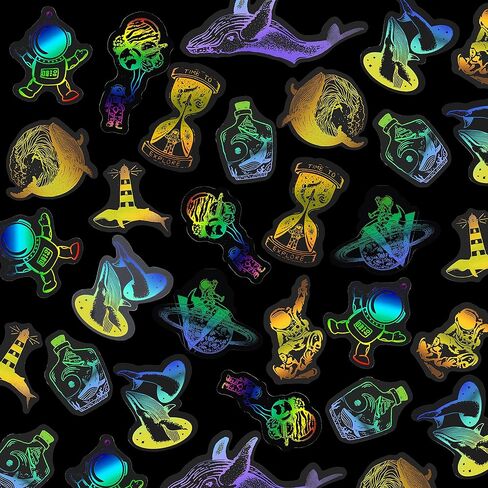 80 Pcs Holographic Stickers, Glitter Resin Sticker with Astronaut Whale Patterns, Transparent Stickers for Resin Daily Planner Phone Case (2 Themes, Whale Dreaming and Power of Astronaut) in Saudi Arabia