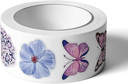 Butterfly Flower Sticker Rolls - 1 Rolls/500PCS 8 Design Colorful Assorted Butterfly Giftwrap Decals Gift Tags Label Decorative Flowers Giftwrap Stickers Favor in Saudi Arabia