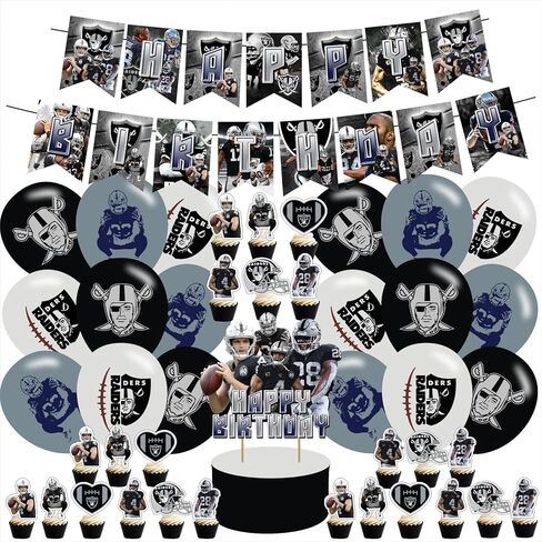 Las-Vegas Raiders Party Supplies,Las-Vegas Raiders Football Party Decorations Includes Banner, Cake Toppers, Balloon for Party Decorations in Saudi Arabia