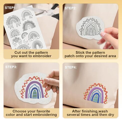 33Pcs Rainbow Water Soluble Hand Sewing Stabilizers, 8.3"x11.7" Cartoon Rainbow Embroidery Pattern Stabilizer, 4 Sheets Stick and Stitch Embroidery Paper Sticker in Saudi Arabia
