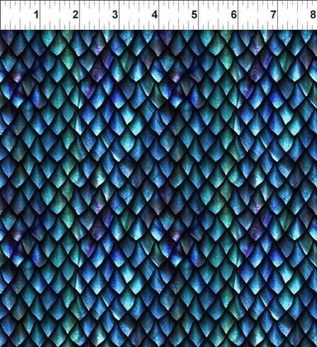 In The Beginning Fabrics Dragons Blue Fury Scales Blue/Black, Fabric by the Yard in Saudi Arabia