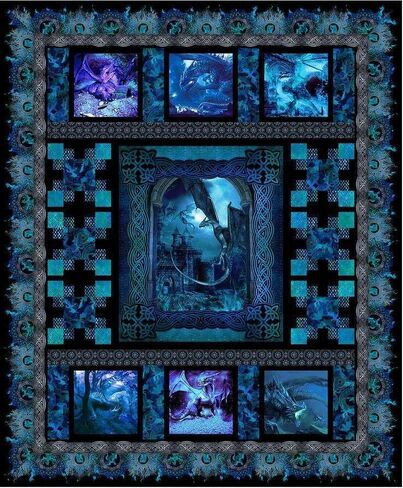 In The Beginning Fabrics Dragons Blue Fury Scales Blue/Black, Fabric by the Yard in Saudi Arabia