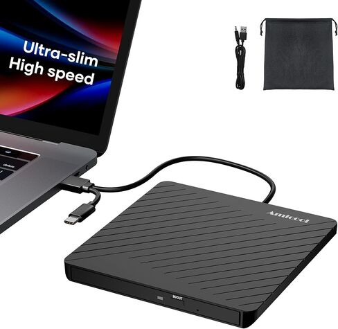 Amicool External DVD Drive USB 3.0 USB C CD Burner CD/DVD +/-RW Optical Drive,Slim Portable DVD CD ROM Rewriter Writer Duplicator for Laptop Desktop PC Windows 10/8/7 MacBook Mac Linux OS Apple in Saudi Arabia