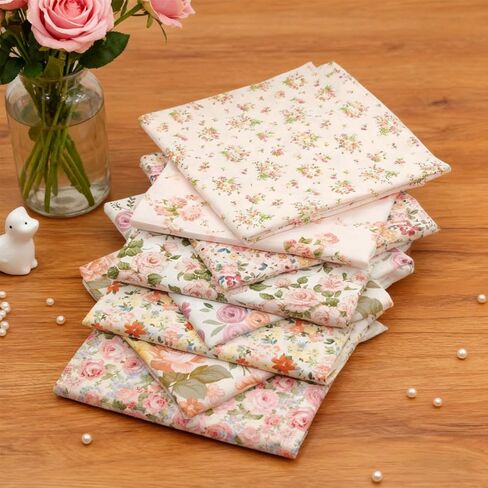 8pcs 100% Cotton Quilting Fabric,Vintage Floral Fat Quarter,20x20in,Spring Retro Floral Printed Fabric Bundles,Pre-Cut Quilting Fabrics Squares Sheets,Rose & Check Prints,Sewing,Patchwork & DIY Crafts in Saudi Arabia