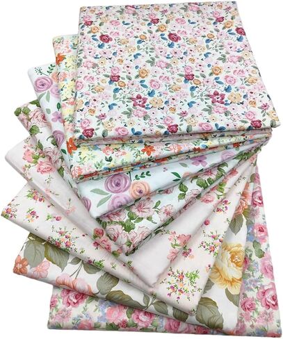 8pcs 100% Cotton Quilting Fabric,Vintage Floral Fat Quarter,20x20in,Spring Retro Floral Printed Fabric Bundles,Pre-Cut Quilting Fabrics Squares Sheets,Rose & Check Prints,Sewing,Patchwork & DIY Crafts in Saudi Arabia