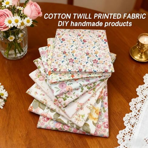 8pcs 100% Cotton Quilting Fabric,Vintage Floral Fat Quarter,20x20in,Spring Retro Floral Printed Fabric Bundles,Pre-Cut Quilting Fabrics Squares Sheets,Rose & Check Prints,Sewing,Patchwork & DIY Crafts in Saudi Arabia
