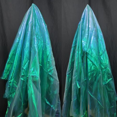 5.5 Yard Long 59" Wide Organza Lace Fabric - Magic Rainbow Laser Gradient, Iridescent Holographic for Wedding Dress, Curtain, DIY, Home Decor, Party (Inky Green) in Saudi Arabia