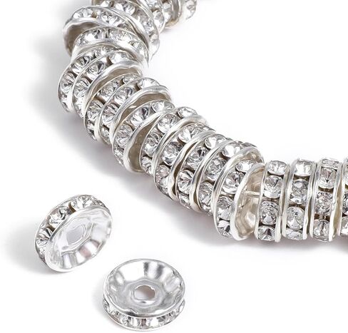 100Pcs Rhinestone Spacer Beads 10mm Silver Rondelle Spacer Beads, Crystal Rhinestone Loose Bead for DIY Jewelry Bracelet Earring Making in Saudi Arabia