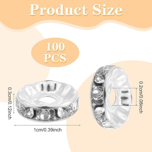 100Pcs Rhinestone Spacer Beads 10mm Silver Rondelle Spacer Beads, Crystal Rhinestone Loose Bead for DIY Jewelry Bracelet Earring Making in Saudi Arabia