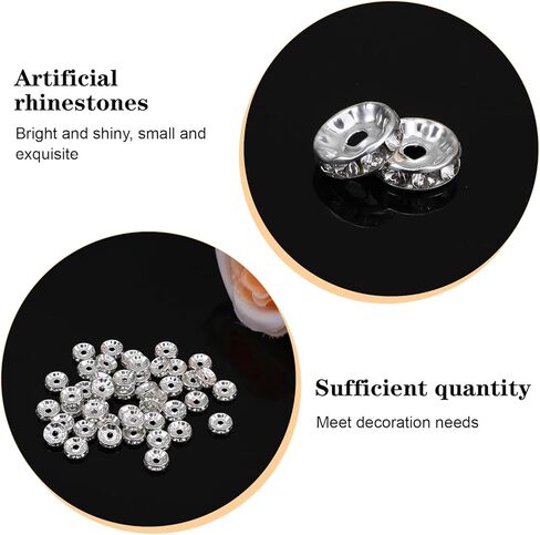 100Pcs Rhinestone Spacer Beads 10mm Silver Rondelle Spacer Beads, Crystal Rhinestone Loose Bead for DIY Jewelry Bracelet Earring Making in Saudi Arabia