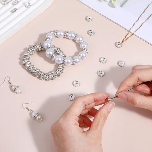 100Pcs Rhinestone Spacer Beads 10mm Silver Rondelle Spacer Beads, Crystal Rhinestone Loose Bead for DIY Jewelry Bracelet Earring Making in Saudi Arabia