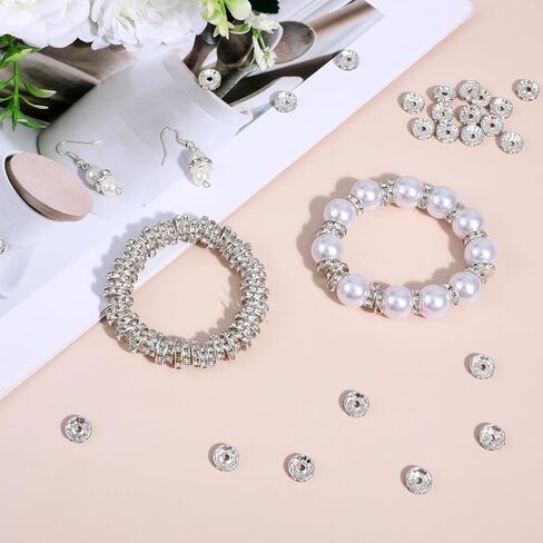 100Pcs Rhinestone Spacer Beads 10mm Silver Rondelle Spacer Beads, Crystal Rhinestone Loose Bead for DIY Jewelry Bracelet Earring Making in Saudi Arabia
