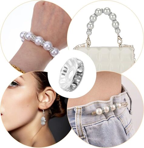 100Pcs Rhinestone Spacer Beads 10mm Silver Rondelle Spacer Beads, Crystal Rhinestone Loose Bead for DIY Jewelry Bracelet Earring Making in Saudi Arabia