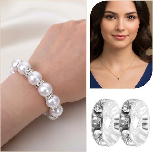 100Pcs Rhinestone Spacer Beads 10mm Silver Rondelle Spacer Beads, Crystal Rhinestone Loose Bead for DIY Jewelry Bracelet Earring Making in Saudi Arabia