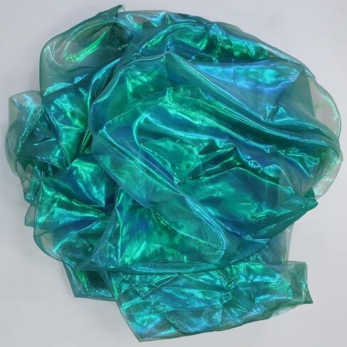 5.5 Yard Long 59" Wide Organza Lace Fabric - Magic Rainbow Laser Gradient, Iridescent Holographic for Wedding Dress, Curtain, DIY, Home Decor, Party (Inky Green) in Saudi Arabia