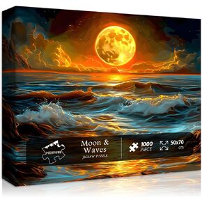 Ocean Moon Puzzles for Adults 1000 Pieces, Nature Art Landscape Jigsaw Puzzles with Mystery Full Moon, Colorful Magic Moonlight Sea Wave Themed Puzzle Scenery, Hard Impossible Challenging for Adults in Saudi Arabia