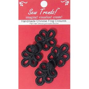 Chinese Frogs Closures Handmade Buttons Fasteners Hook & Eye Sewing Jackets Capes Shawls Renaissance Costumes -Black Color-Five Loops Design- 1.25" X 3"- 2 Pairs/Pack in Kuwait