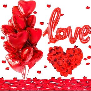 Valentines Day Balloons Decorations, 40" Red LOVE 18 Inch Heart Shape Foil Balloons with 1000pcs Silk Rose Petals for Valentine's Day Anniversary Engagement Galentines Day Party Supplies in Kuwait