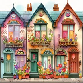 Diosedyer 5D الحفر الكامل غريب الأطوار منازل الشرفة طقم الطلاء الماسي - أكواخ ملونة مملوءة بالزهور، فن كريستال DIY لديكور المنزل، حرفة منزلية للبالغين والأطفال 11.8 × 11.8 بوصة in Kuwait