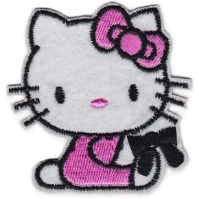 Cute Pink Kitty Cat Pink Dress Sitting with Black Ribbon Iron-On or Sew-On Patch, 2.5" x 2.6" in Kuwait