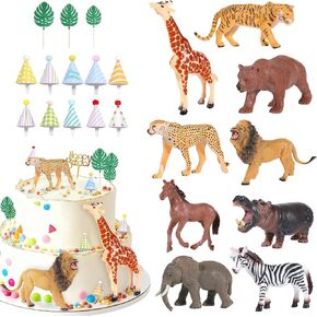 22 قطعة من أغطية الكعكة على شكل حيوانات سفاري، أغطية كعكة على شكل حيوانات الغابة مع قبعات صغيرة وأوراق مونسترا لحيوانات الغابة لتزيين حفلات أعياد الميلاد لحفلات استقبال المولود الجديد in Kuwait