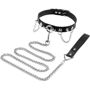 مجموعة طوق ومقود من الجلد الناعم، أطواق حلقية للحيوانات الأليفة قابلة للتعديل مع مقاود سلسلة للكلاب للرقبة 11-15 بوصة (أسود) in Kuwait