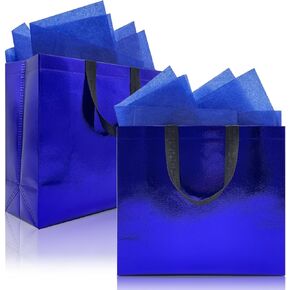 HiCivan Glossy Iridescent Gift Bags Medium Size with Tissue Paper 12Pcs 8x4x10in Reusable Goodie Bags Bulk with Handles for Party Favor, Wedding, Birthday, Christmas, Gift-giving in Saudi Arabia