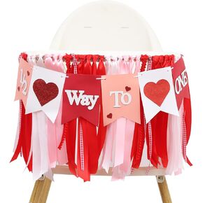 Valentines Day Half Birthday High Chair Banner - 6 Months Baby Party Decorations,1/2 Way To One Red Pink Ribbon Banner,Valentine's Day Highchair Garland,Little Sweetheart 1/2 Birthday Photo Props (Valentines Day Half Birthday) in Kuwait