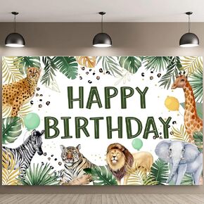 لافتة خلفية "عيد ميلاد سعيد" لحيوان الغابة - مقاس 5 × 3 أقدام باللون الأخضر من Safari Wild Theme لتزيين كشك الصور لحديقة حيوان الأولاد من عيد الميلاد الأول إلى الثالث، لوازم الحفلات الداخلية والخارجية in Kuwait