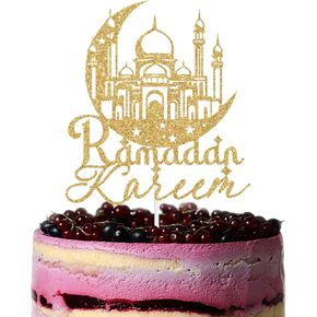 Ramadan Kareem Cake Topper, Ramadan Mubarak Eid Kareem Muslim Festival Decoration Supplies, Ramadan Decorations for Home, Muslim Islam Eid Festival Decor Gold Glitter in Saudi Arabia