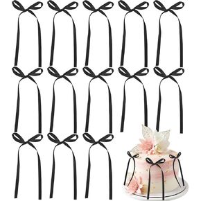 30Pcs Black Bows for Cake Black Bow Cake Topper Ribbon Bowknot for Cakes Coquette Themed Bowknot Cupcake Toppers Birthday Decorations Picks for Baby Shower Birthday Wedding Bachelorette Party Supplies in Kuwait