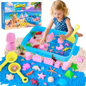 Mikiwon Ocean Sensory Bin, Sandbox Play Sand Art Kit with 1.65lbs Play Sand, Sea Animal Toys Molds, Sensory Play for Girls Boys Age 3 4 5 6 7 8, Beach Toys for Kids Xmas Birthday Gifts in Saudi Arabia