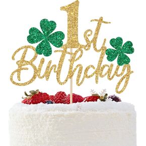 غلاف كعكة عيد الميلاد الأول من شامروك، زينة كعكة عيد ميلاد لاكي وان، زينة حفلات عيد الميلاد الأول لعيد القديس باتريك، لمعان ذهبي in Kuwait